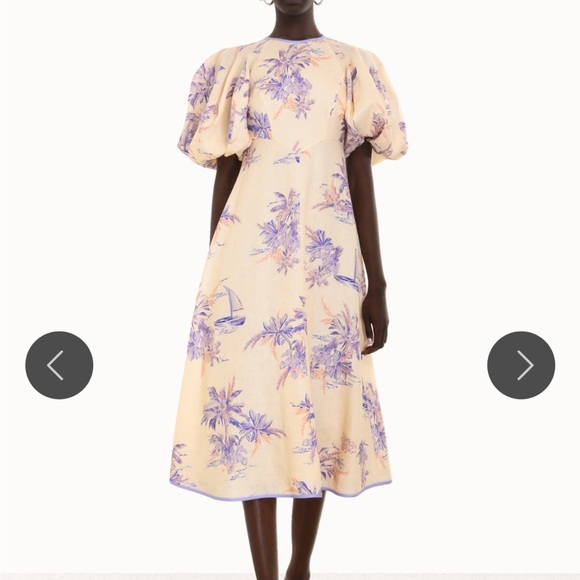 Zimmermann Dresses & Skirts - Floral Puff Sleeve Midi Dress - Cream and Purple